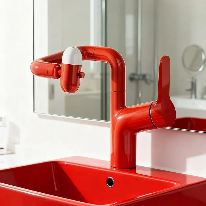 Full Copper Pull-out Bathroom Sink Mixer Tap Rotatable Crane Faucet Hot And Cold Water Green White Yellow