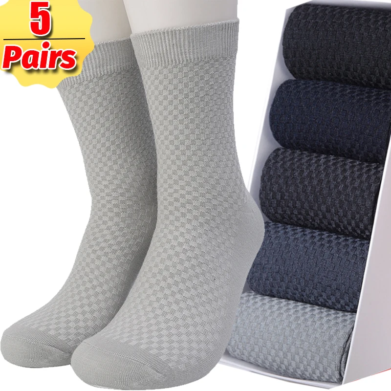 Bamboo Fiber Men Socks High Quality Breatheable New Compression Solid Color Casual Business Anti-Bacterial Mid-tube Stockings