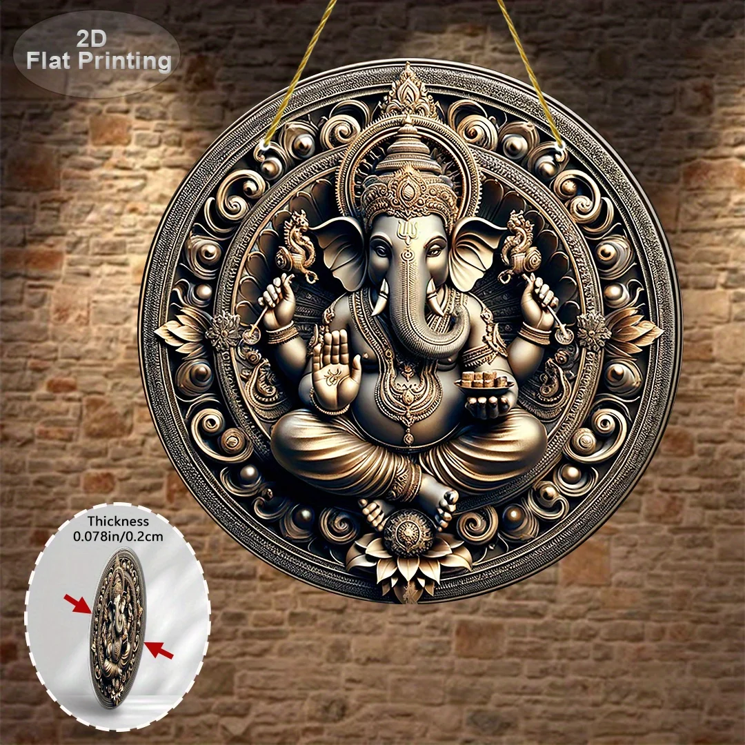 CIFBUY Retro Hindu Ganesha Spiritual Aluminum Wall Art Waterproof Wearproof Home Temple Altar Yard Room Decor Gift