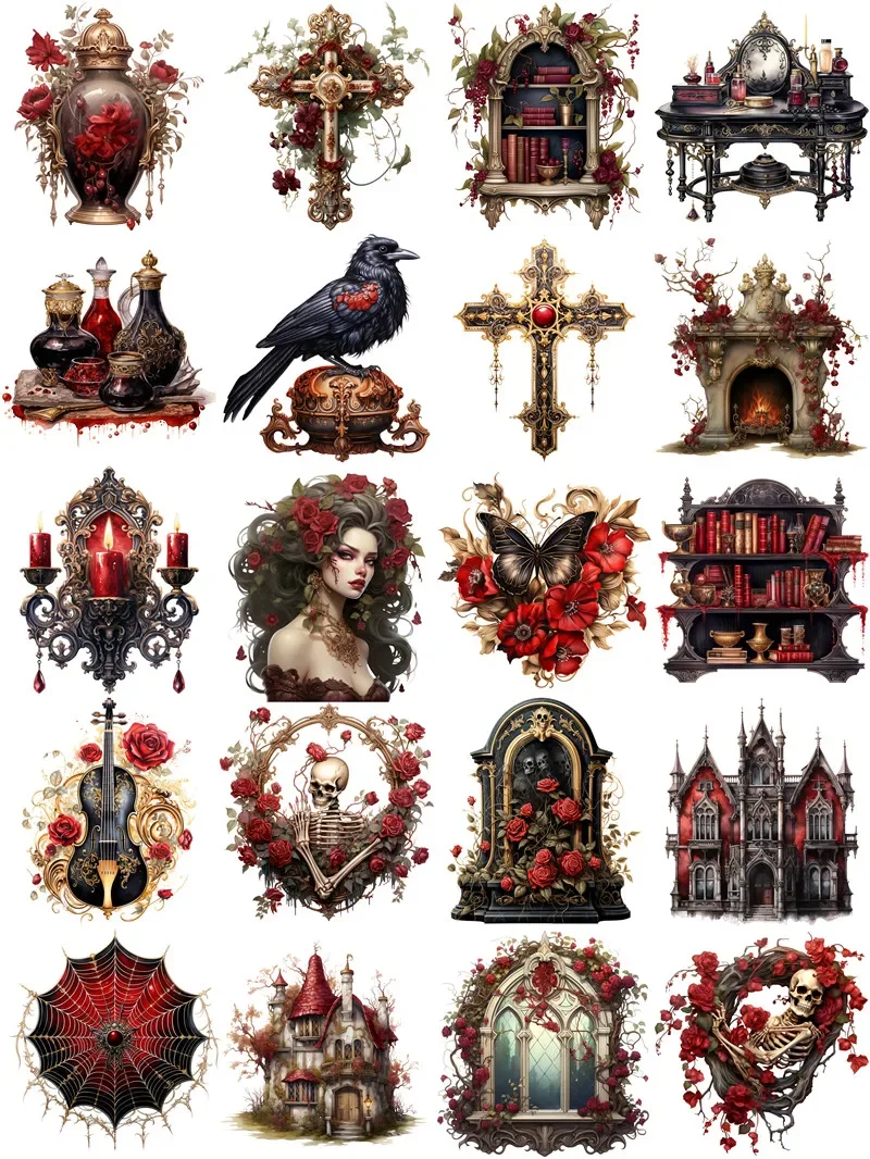 20Pcs/Pack Gothic Red and Black Skull Sticker DIY Craft Scrapbooking Album Junk Journal Decorative Stickers 2328