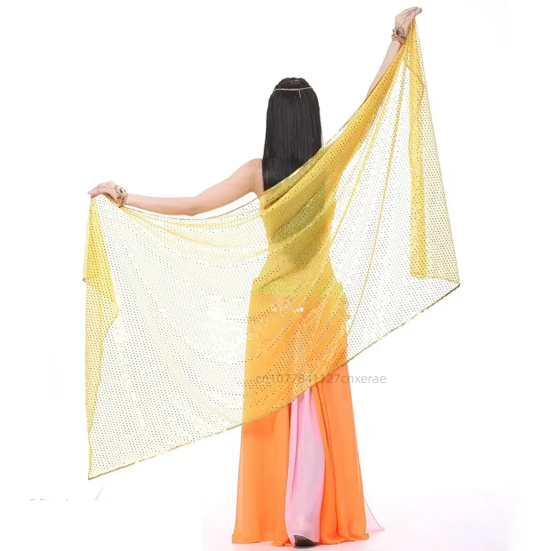 Cheap Sequins Chiffon Solid Color Dance Veil Belly Dance Scarf Dance Scarf Throwing Yarn Scarf Shawl Veil 210*95cm 13 Colors