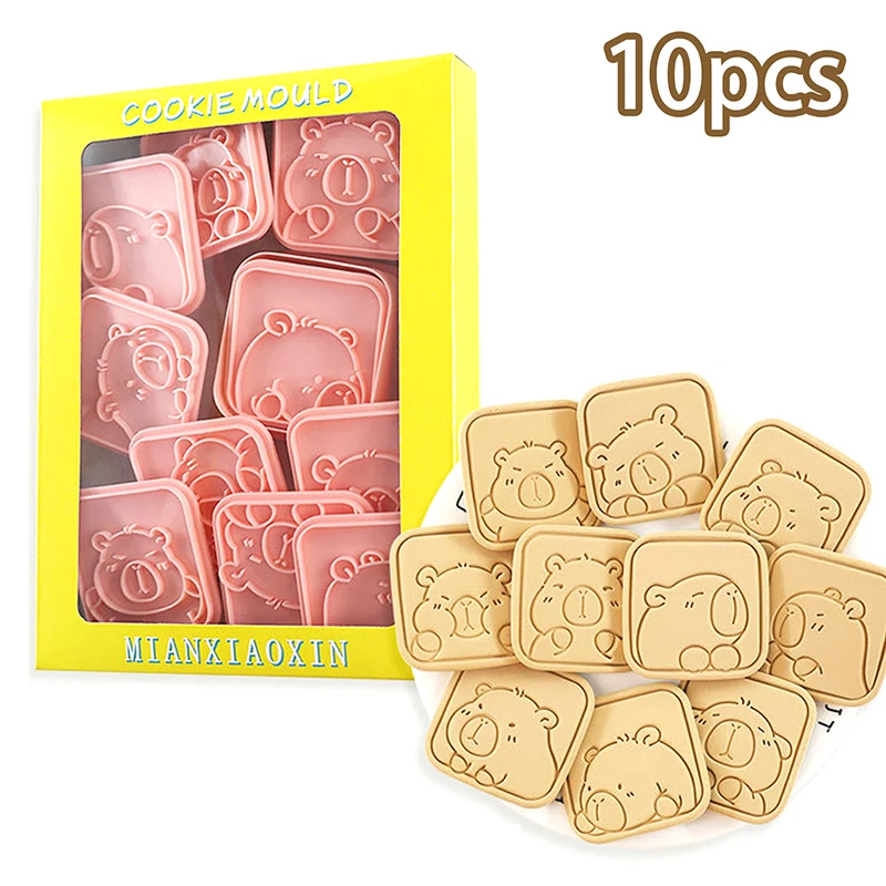 10 Uds. Cortador de galletas con forma de capibara de dibujos animados, molde para galletas y fondant de animales, herramientas de decoración de pasteles, accesorios para hornear, utensilio de cocina