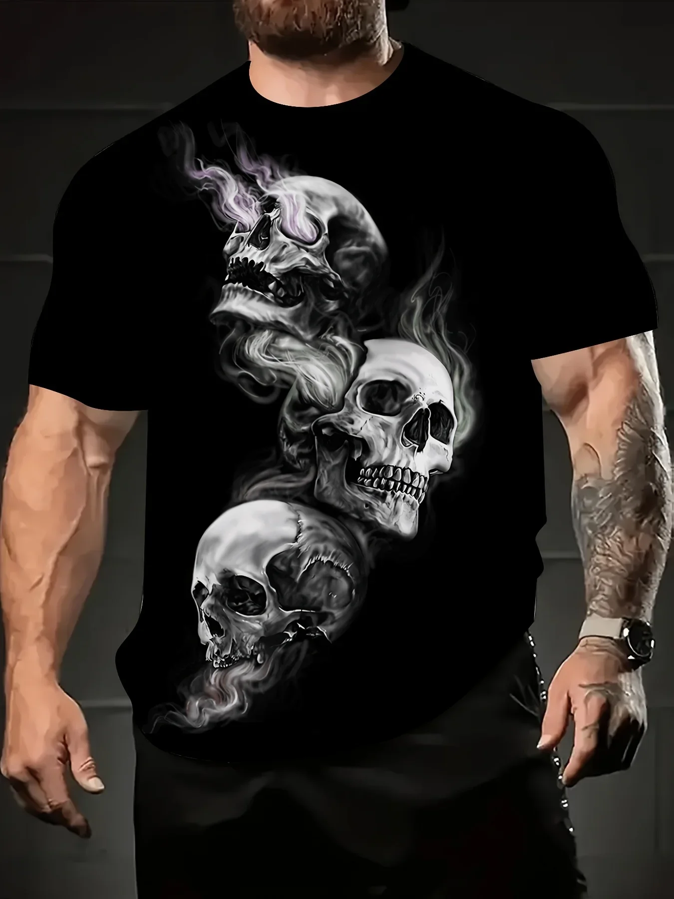 

2026 hit product - Men's Halloween 3D Skull Print T-shirt,Summer Sports Quick-Drying Breathable Casual Party Short-Sleeved Shirt