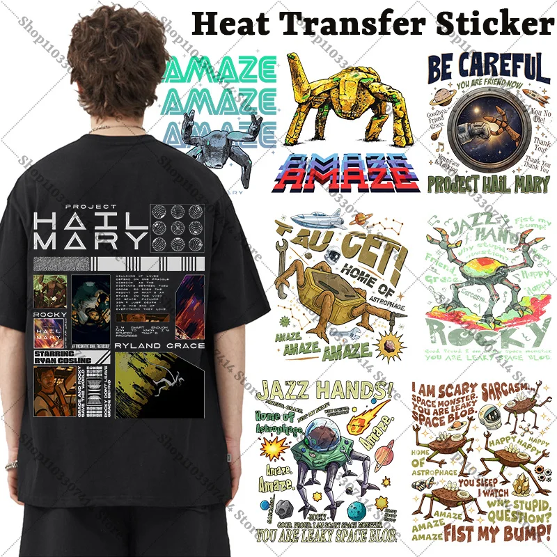 

Anime Heat Transfer Sticker Project Hail Mary Sci-Fi Rocky Cute Iron on Patches Accessories Creative Clothes Appliques DIY Decal