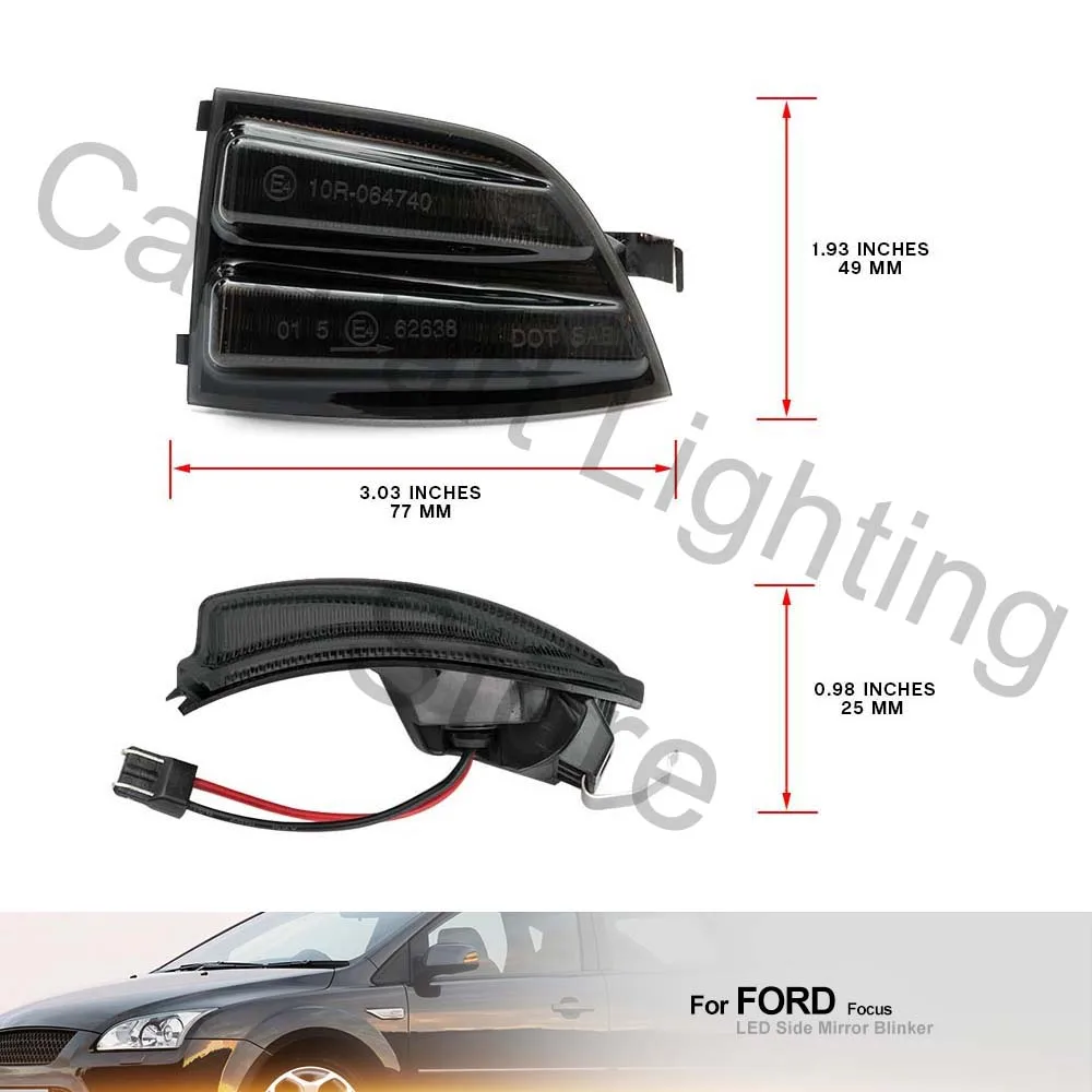 2Pcs 12V LED Sequential Side Marker Indicator Lamp Under Mirror Light CANBUS Error Free For Ford Focus ST Focus MK2 CC C-MAX