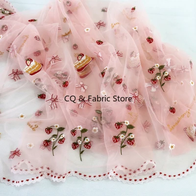 Morbido filato di maglia fiore fresco fragola maglia di pizzo tessuto fatto a mano abito di stoffa gonna tessuto decorazione della casa materiale al metro
