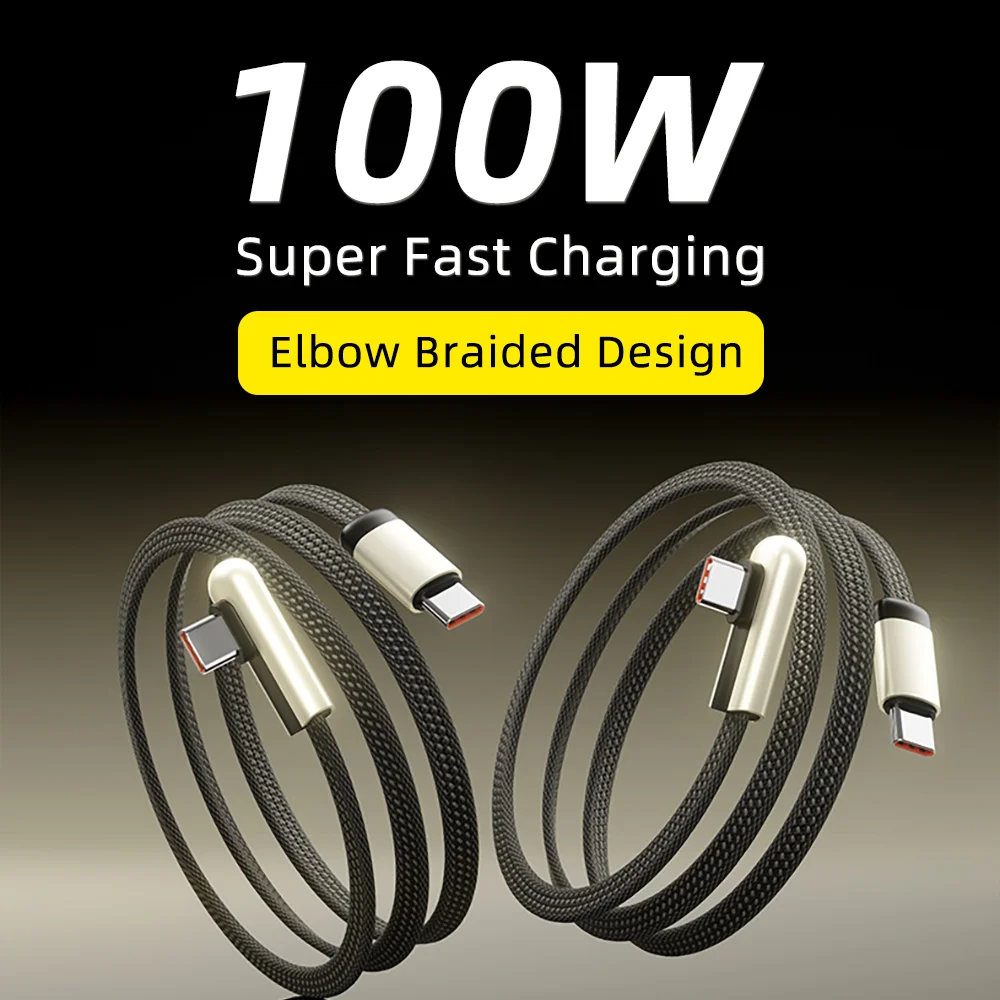 

100W USB Type C To C Fast Charging Data Cable Elbow PD PPS Cord Cable for iPhone 17 16 15 Samsung Galaxy S25 Xiaomi 17 OnePlus