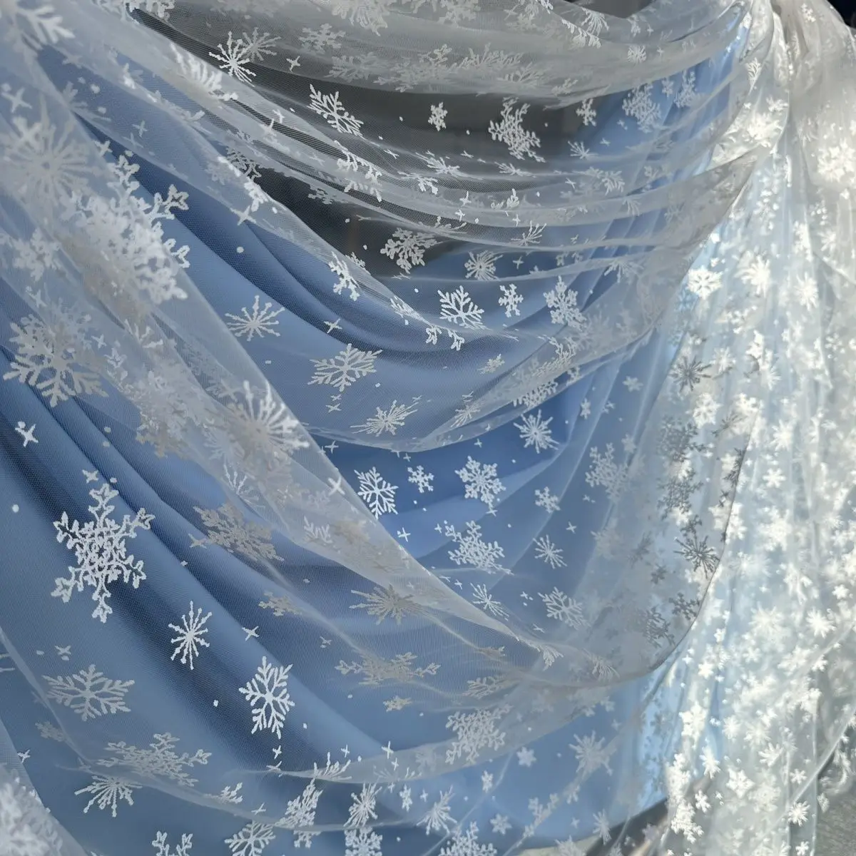 Schneeflockenmuster Weißer Tüllstoff pro Meter für Modekleidung, Kleider, Hochzeiten, Näharbeiten, Einfarbiger Weicher Netzstoff, Dünn und Atmungsaktiv