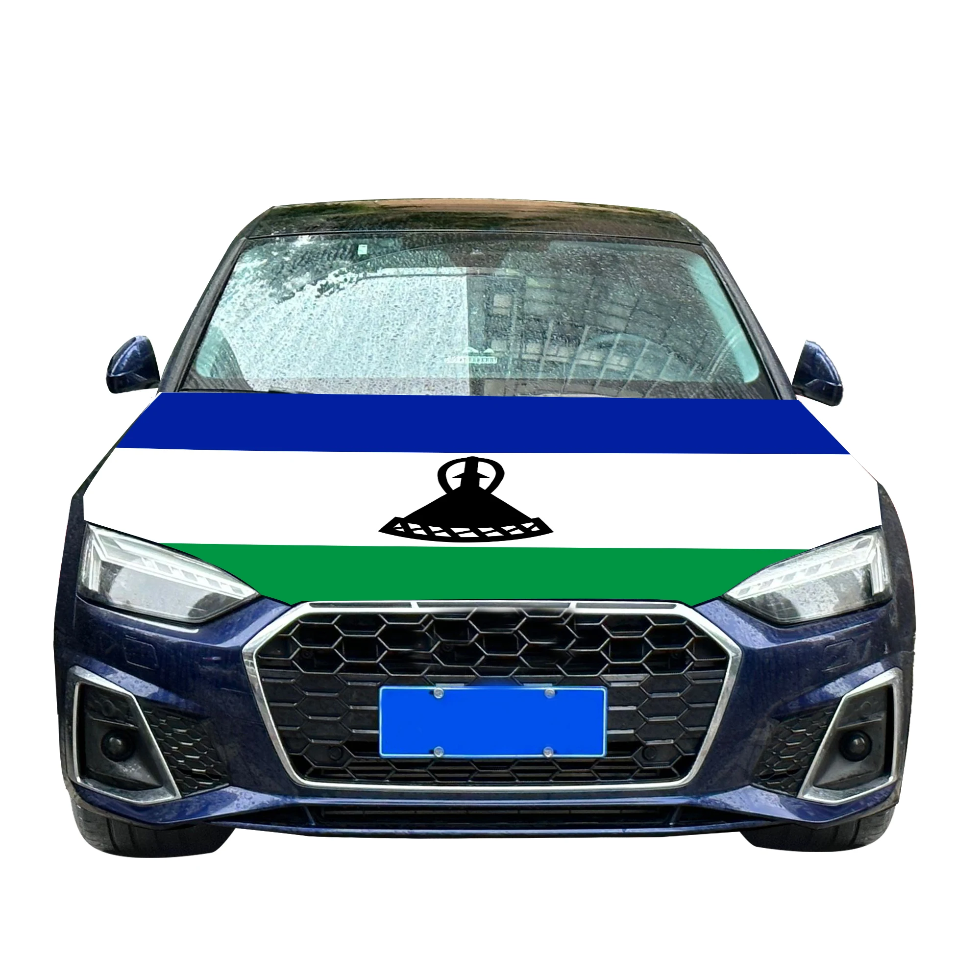 Lesotho Car Hood Cover Flag  Universal Size Elastic Polyester 120x150cm for Car Decor