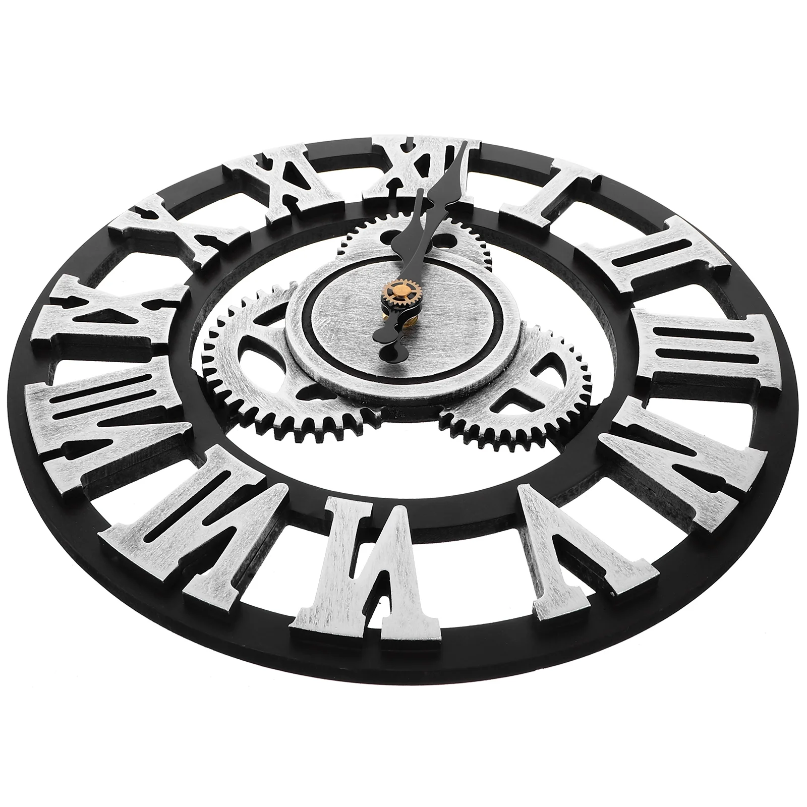 Retro Gold Gear Clock Stylish Art Decor Wall for Home Round Hanging Decorative Fashion Rome