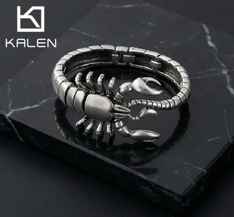 KALEN Dark Gothic Bionic Scorpion Stainless Steel Bracelet Cyberpunk Men Bracelets Fashion Jewelry Halloween Haunted House Gifts