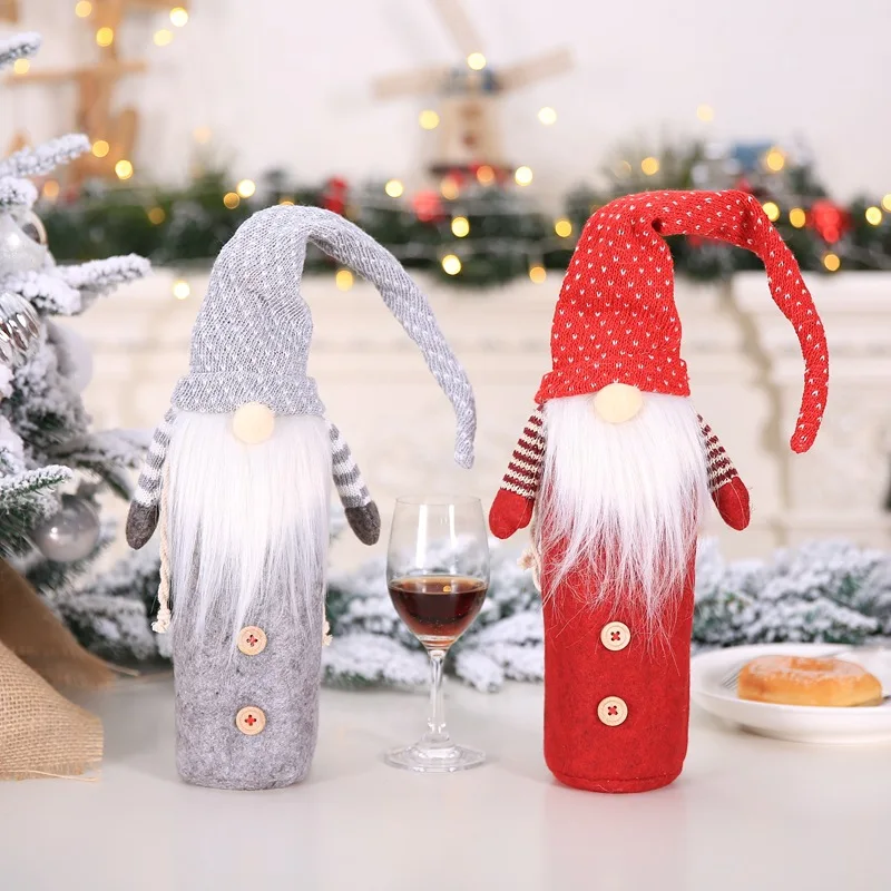 

2pcs/set, Creative Christmas Faceless Elderly Cartoon Clothes Wine Bottle Cover, For Holiday Scene Layout Christmas Table Decor