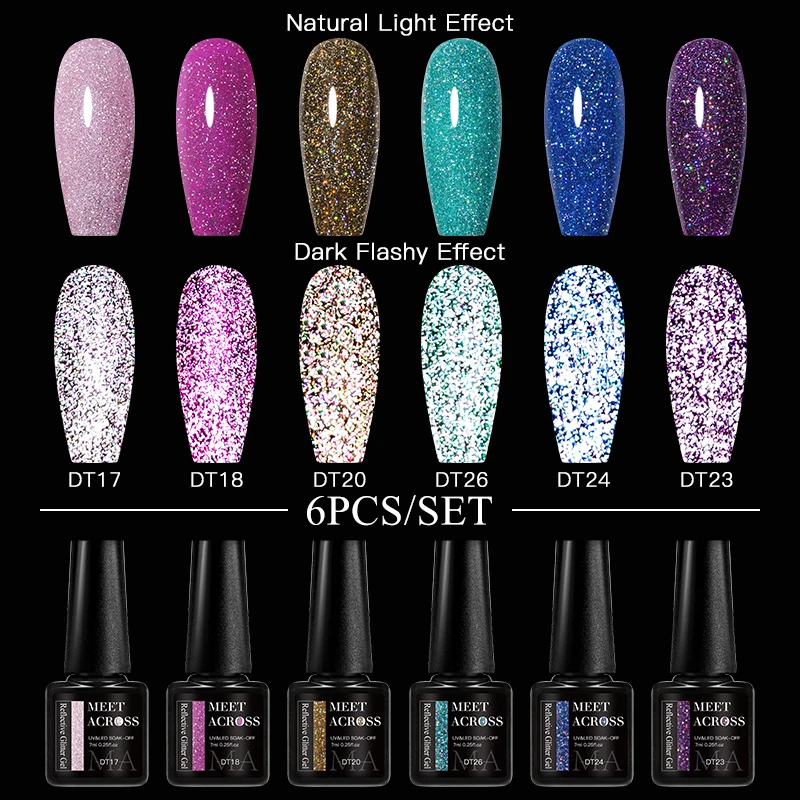 6Pcs Glitter Nail Gel Polish Set Popular Colors Summer Semi Permanent Soak Off UV Varnish Nail Supplies Kit Nail Art Manicure
