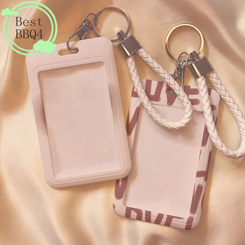 (BBQ4)Cartoon Card Holder Photocard Holder Keychain Students Card Protectors Pink ID Bank Cards Cover School Stationery