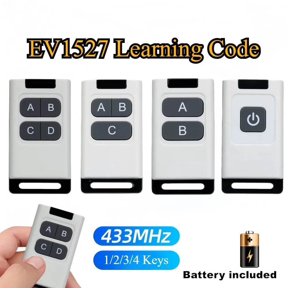 EV1527 Wireless Remote Control 433MHz Learning Code 1 2 3 4 Key Transmitter for Light Gate Garage Door Motor Smart Home Switch