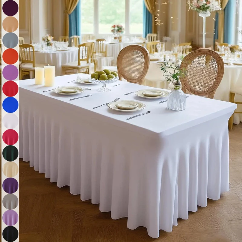 

4/6/8 FT Solid Color High Stretch Rectangle Washable Table Cloth for Party Birthday Events Banquet Decor Home Dinner Tablecloths