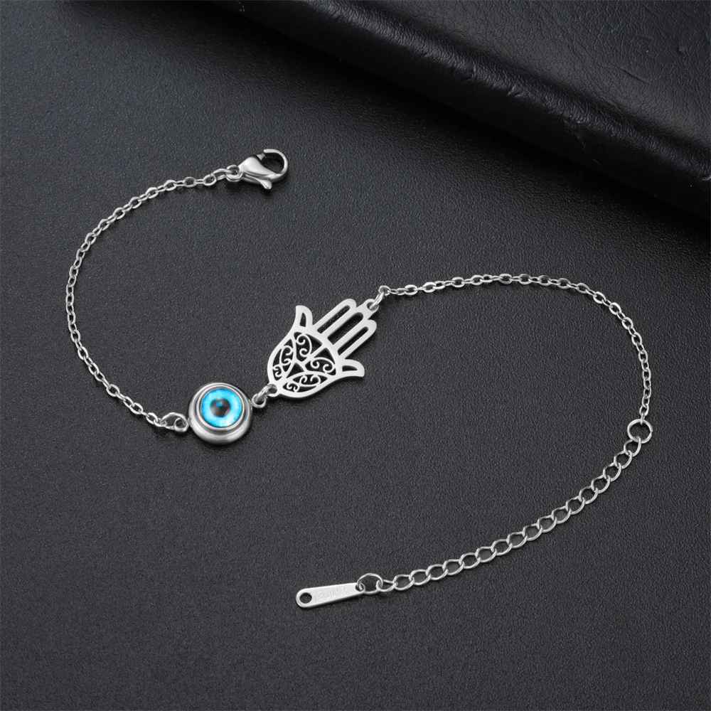 Hamsa Hand Evil Eye Bracelets for Men Women Stainless Steel Charms Adjustable Bracelet Lucky Turkish Jewelry Protection Amulet