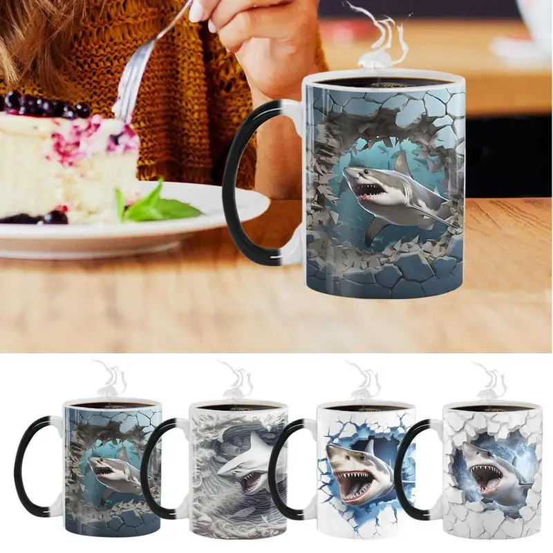 

Magic Color Changing Shark Mug Ceramic Water Cup Heat Sensitive Mugs Sea Fish Pattern Coffee milk Tea Cups adults gifts