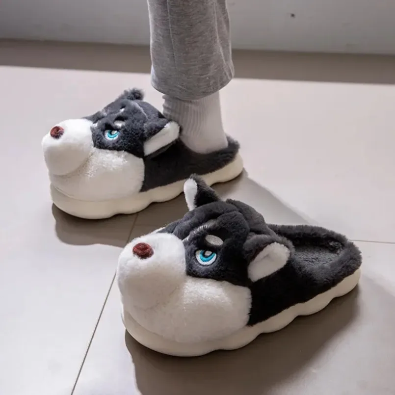Winter Warm Dog Puppy Slipper Women Fluffy Fur Plush Indoor Thermal Furry Fuzzy Home House Shoe Flat Slide Cute Cozy men Husky view 4