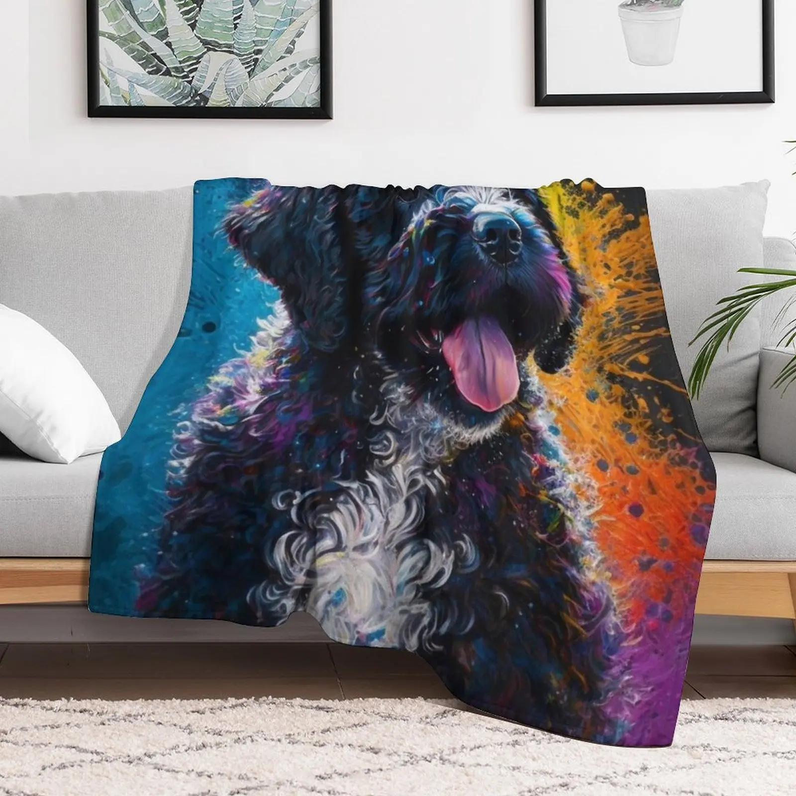 Portuguese Water Dog Synesthetic Splash Painting Art Throw Blanket Stuffeds Blankets For Bed Blankets