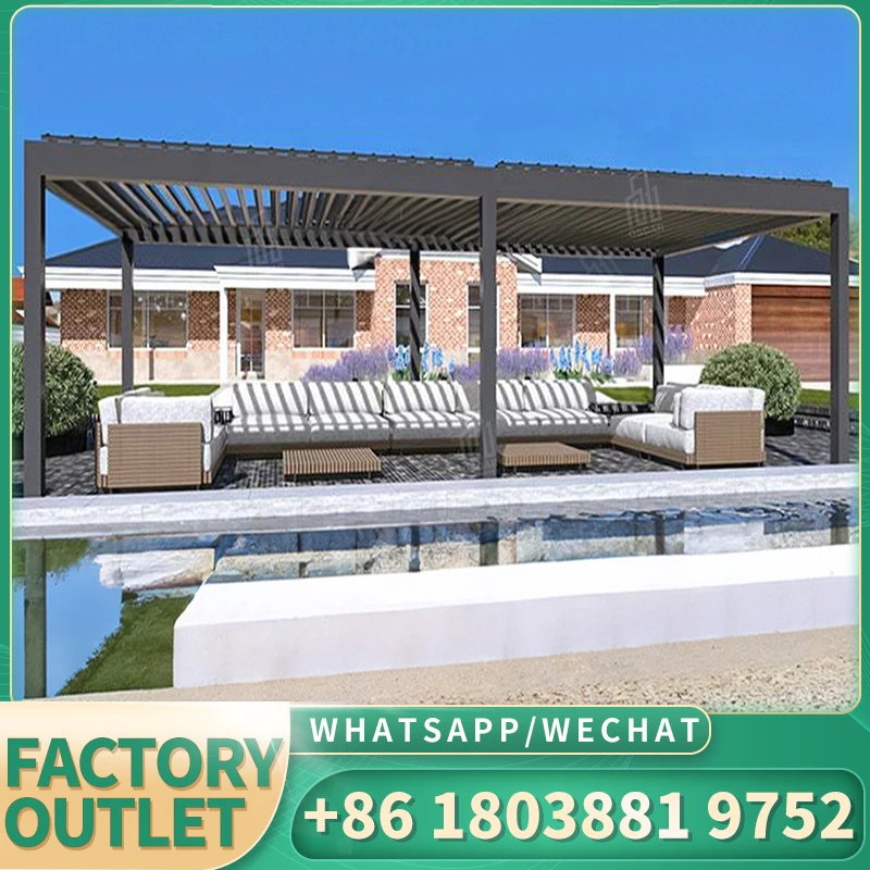 Customized Waterproof Sustainable ECO FRIENDLY Villa Outdoor Louvered Pergola Opening Roof Gazebo Tenda Decking Roof Cover