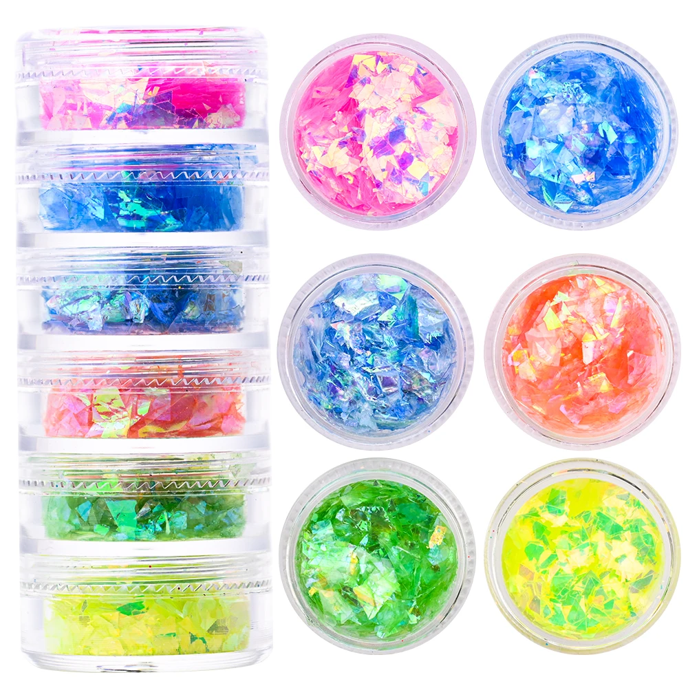 Purpurina hexagonal ultrafina para uñas, lentejuelas de sirena, camaleón, purpurina holográfica, decoración de uñas, esmalte de Gel UV DIY, 6/5Jar/lote