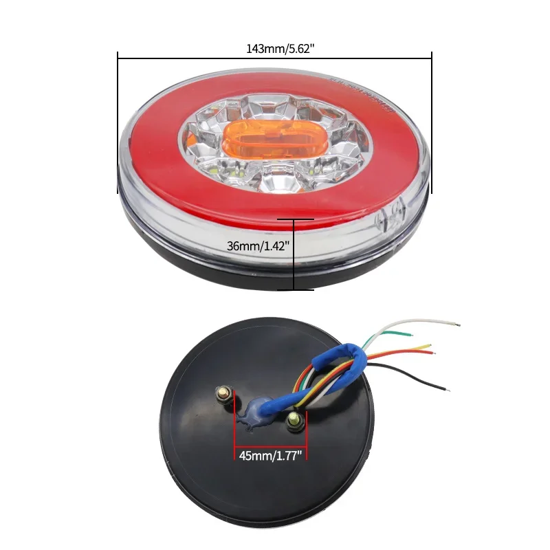2Pcs Truck Taillight Reverse Brake 4in1 Dynamic Tail Trun Signal 12-24V Reverse Lamp Round Tail Lights Car Trailer Lorry RV Bus