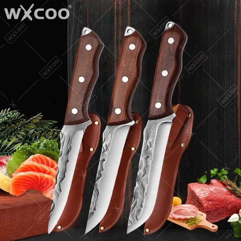 Cuchillo de Carnicero Forjado a Mano WXCOO, Cuchillo de Cocina Multiusos para Deshuesar y Cortar, Cuchillo de Carne de Acero Inoxidable para Desollar