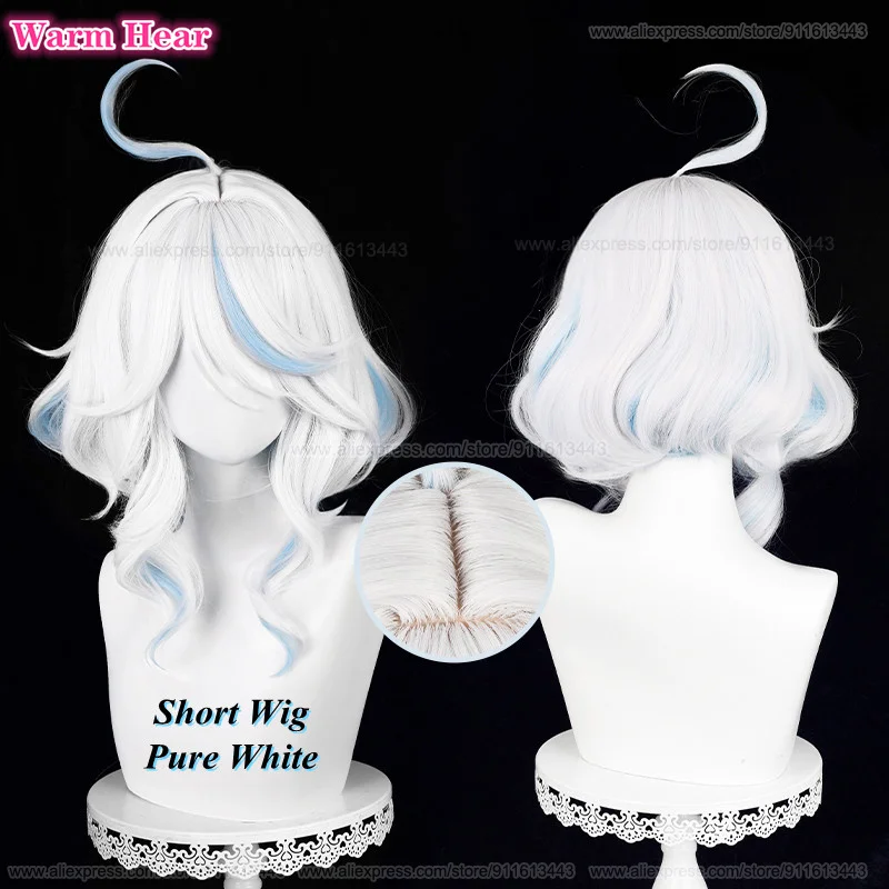 Fontain Furina Synthetic Wig Anime Long 100cm Cruly Silver White Blue Focalors Cosplay Anime Wigs Heat Resistant Wig + A Wig Cap