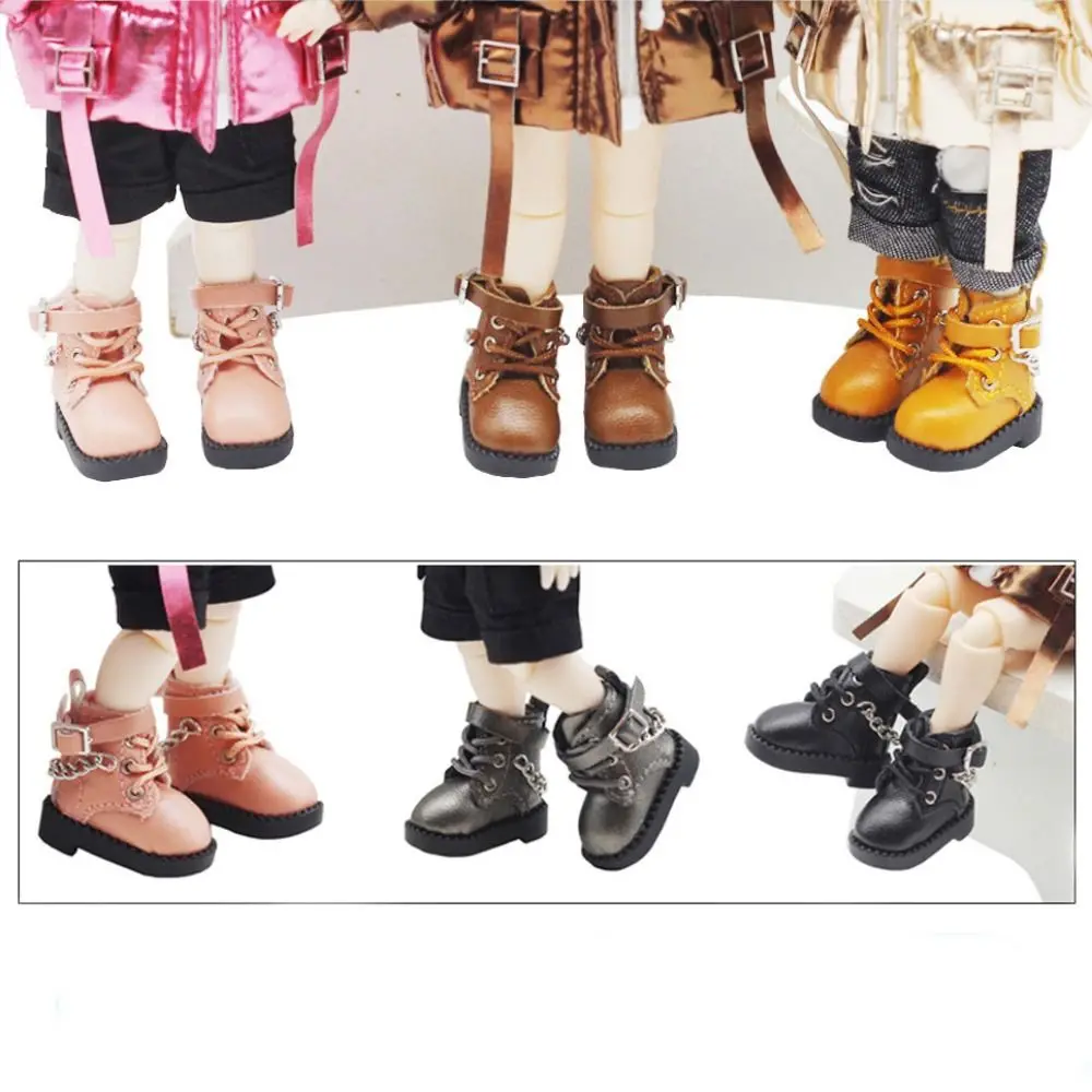 1 Pair PU Leather OB11 Doll Shoes Chain Boots Mini Bjd Doll Chain Shoes High-heeled Casual 1/12 Bjd Doll Shoes Children