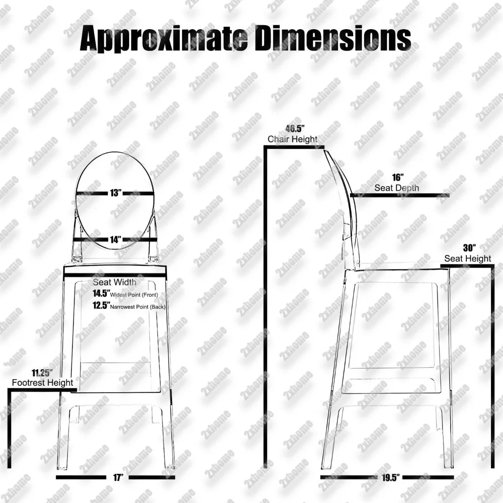 Ensemble de 2 tabourets de bar avec dossier nar, sans accoudoirs, en polycarbonate transparent, siège de 30 pouces, moderne et contemporain, recommandé