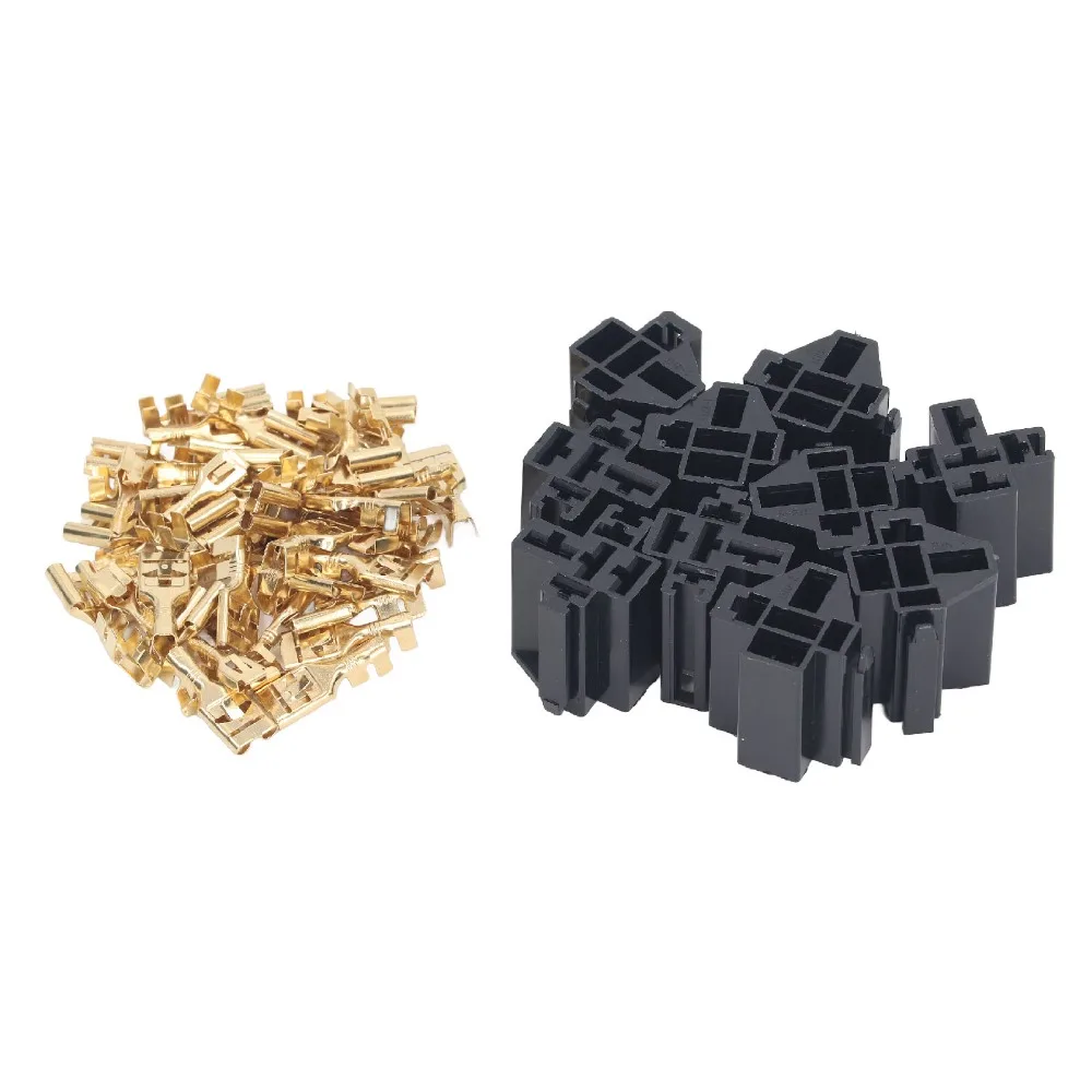 10 Set 5 Pin Terminal Relay Case Holder 12V 30A/ 40A with 30pc 9.5mm 20pc 6.3mm Terminal 5 Pin Relay Connector ABS