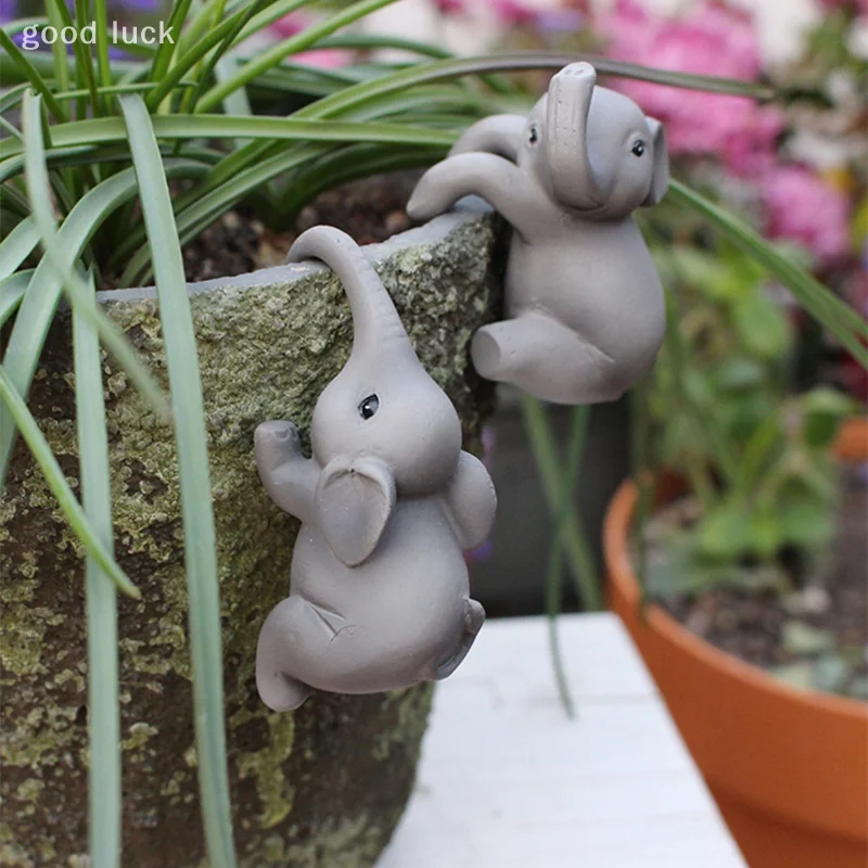Colgante de maceta de elefante, estatuas de elefante trepador, maceta colgante de resina, decoraciones para maceta, 2 uds.