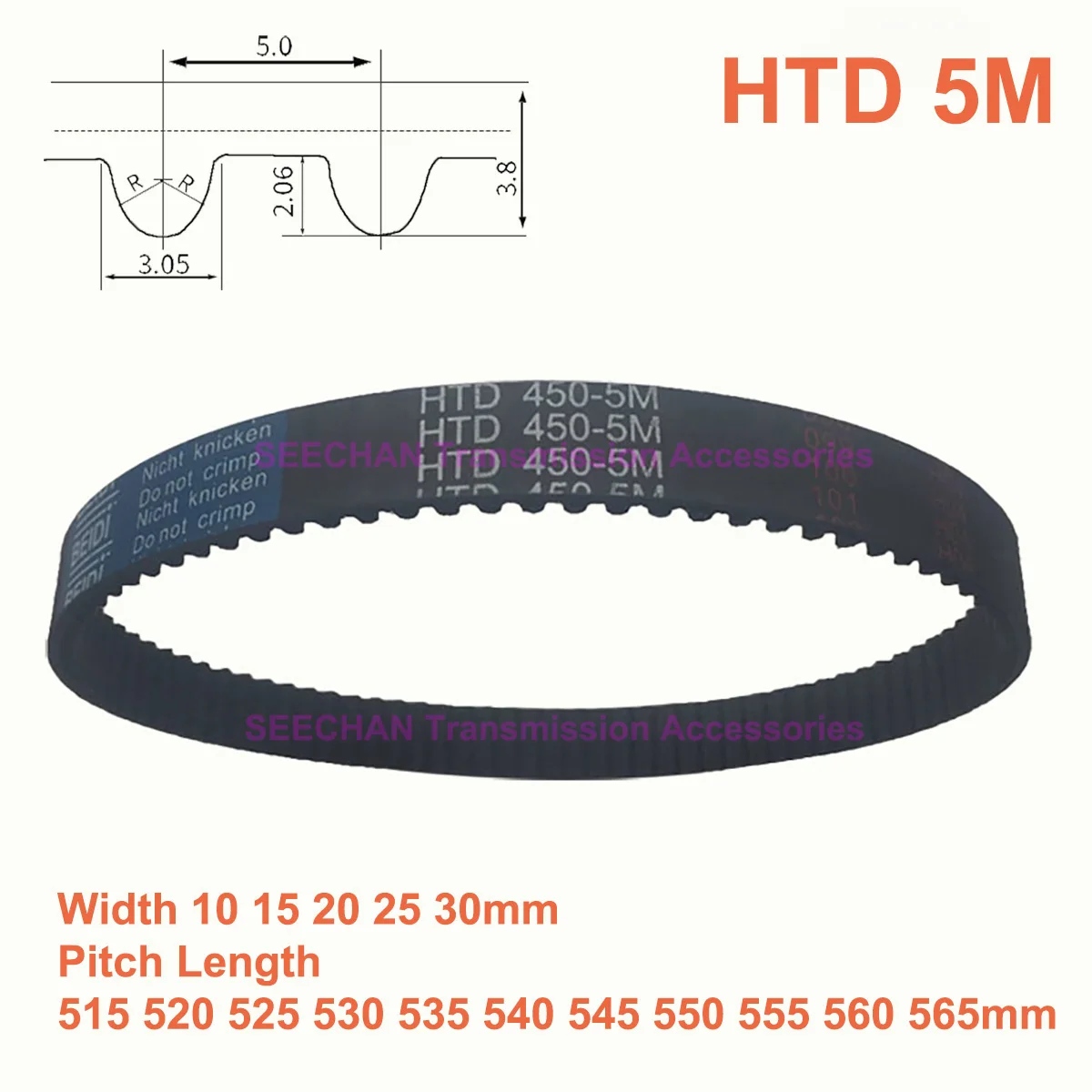 HTD 5M Rubber Timing Belt Width 10 15 20 25 30mm Synchronous Belt Pitch Length 515 520 525 530 535 540 545 550 555 560 565mm