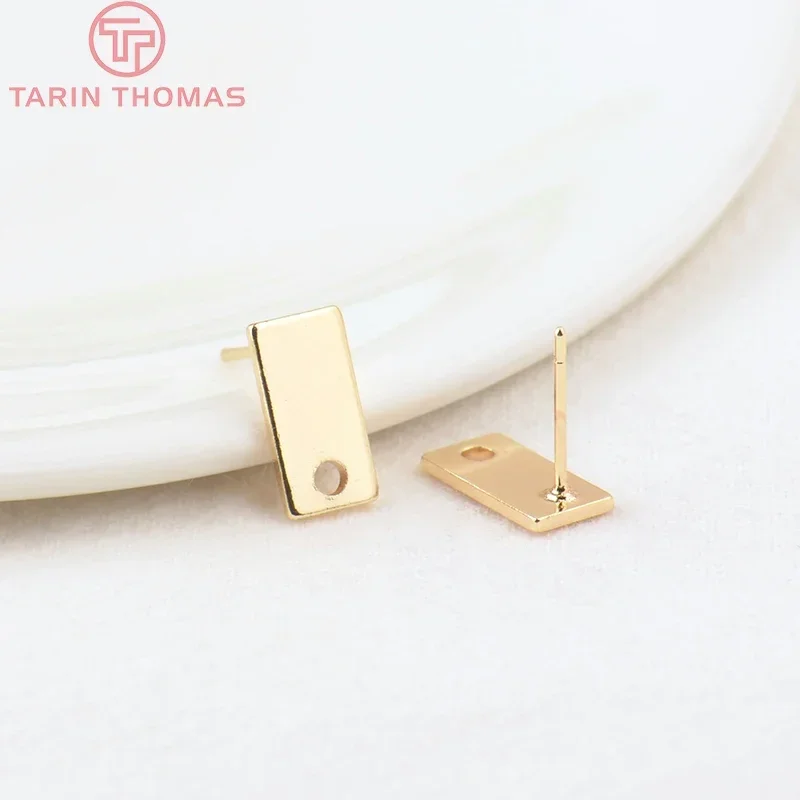 (2249)10PCS 6x12MM 24K Gold Color Brass Rectangle with Hole Stud Earrings High Quality Diy Jewelry Findings Accessories