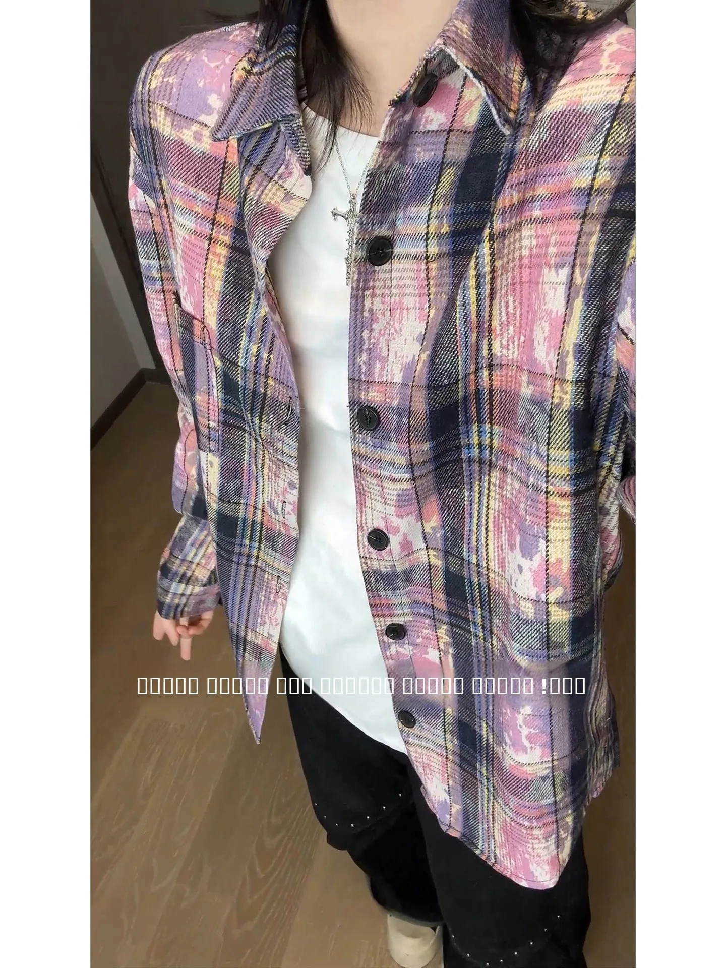 

Retro Tie-Dye Plaid Long Sleeve Shirt Unisex Outerwear Youth Fashion Polyester Blend Button-Up Casual Commute Style Shirt