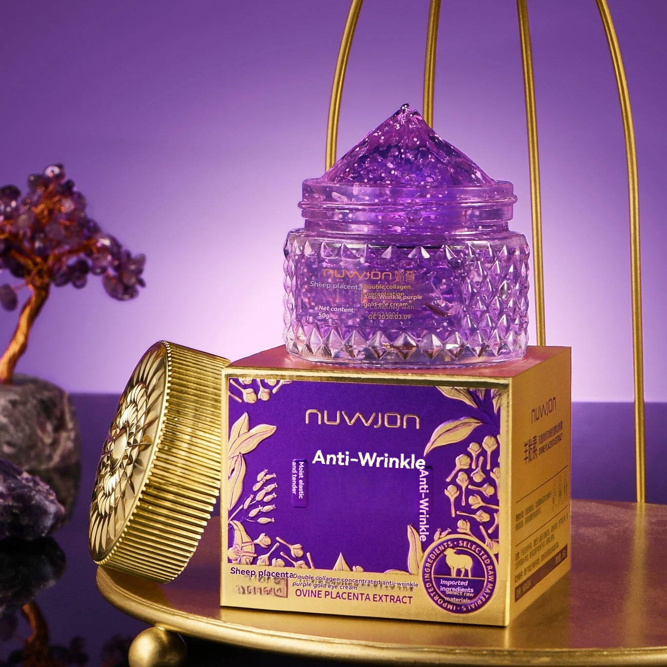 Anti - Wrinkle Purple Crystal Eye Cream with Sheep Placenta & Double Collagen