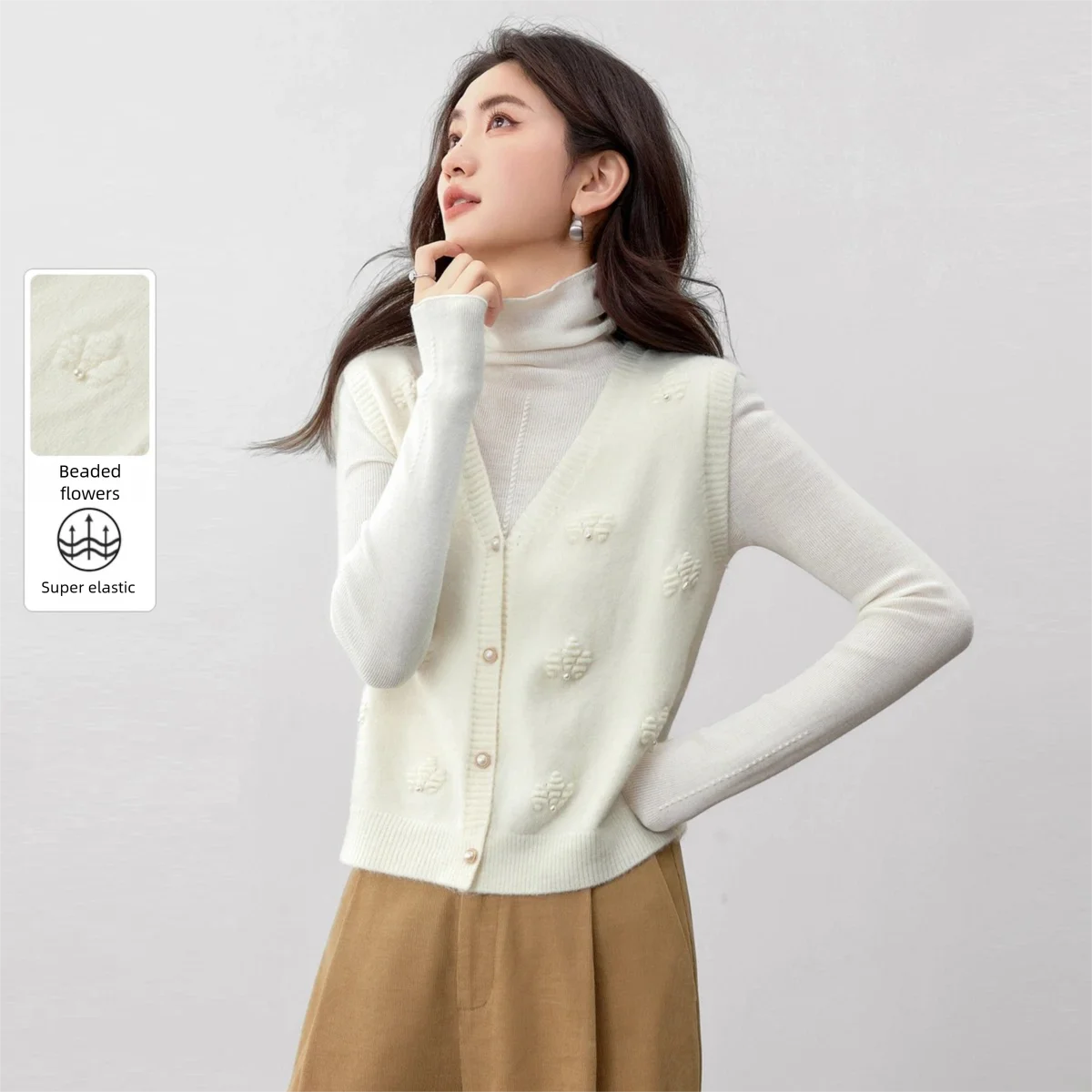 

SENTUBILA Knitted Sweater Vest Women Autumn 2025 New Sleeveless Cardigan Casual Single Breasted High-Stretch Vests W53JB2692