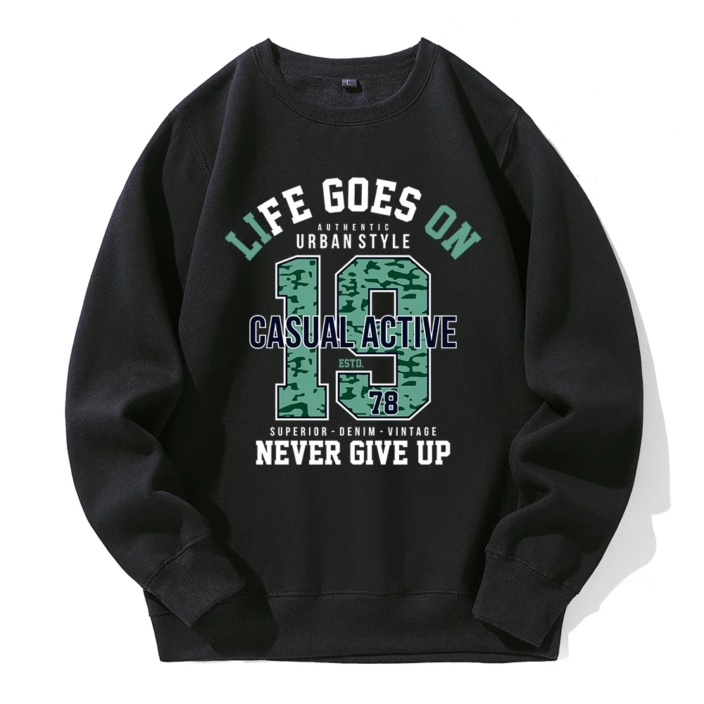 Life Goes On Urban Style 1987 Never Give Up Men Hoodie Graphic Novelty Hooded Loose Oversized Tops Colorful Fashion New Hooded