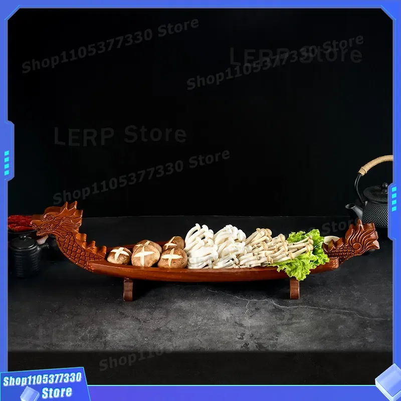 Wooden Boat Shaped Plate for Hot Pot Restaurant Commercial Tableware Creative Fat Beef Mutton Roll Serving Dish Special Tray