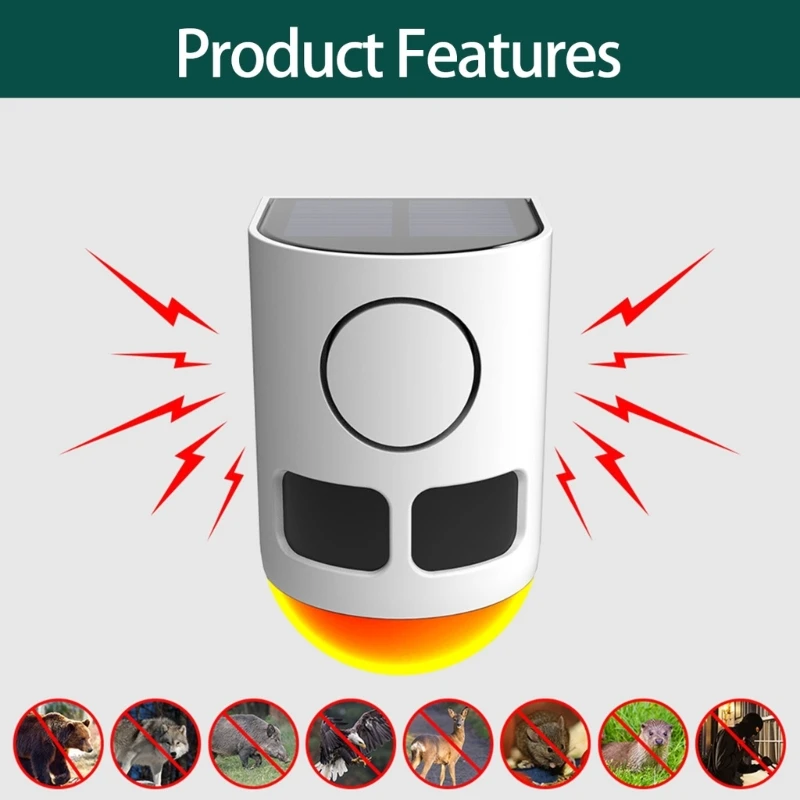 

База датчиков движения Наружная сигнализация Солнечная энергия Звуковая вспышка с высоким децибелом 129 дБ и водонепроницаемая