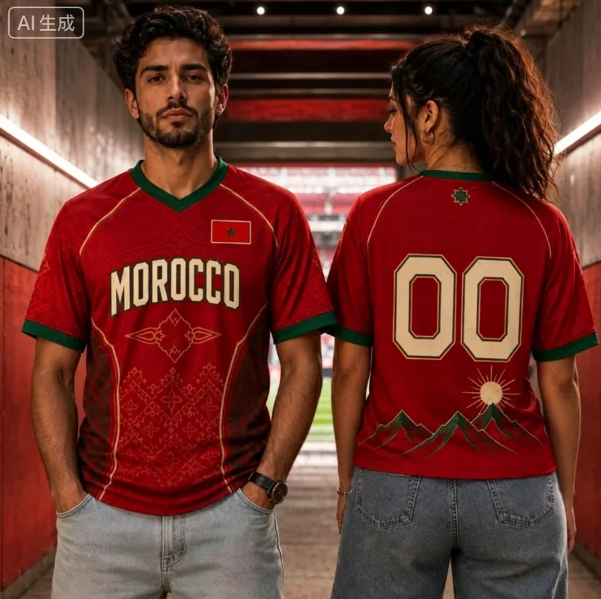 Moroccan Football Jersey 3D Printed Quick-drying Short-sleeved T-shirt for Men Women Streetwear Sports Shirt Training Suit Y2k