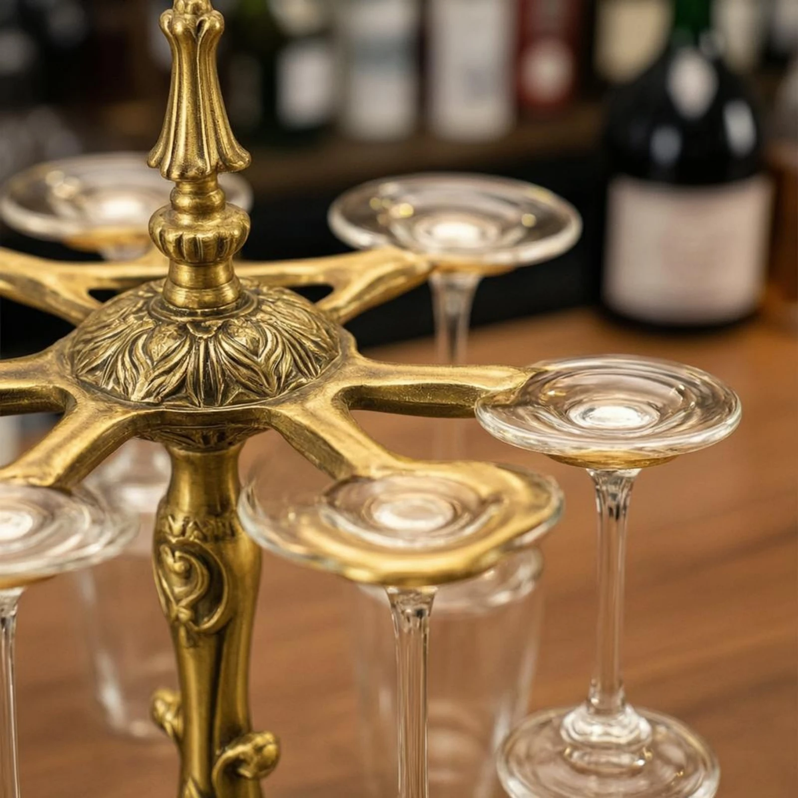 Stemware Rack Antique-Style Wine Glass Rack Hanging Wine Glass Holder Shiny Finish Household Storage Easy Reachable for Kitchen