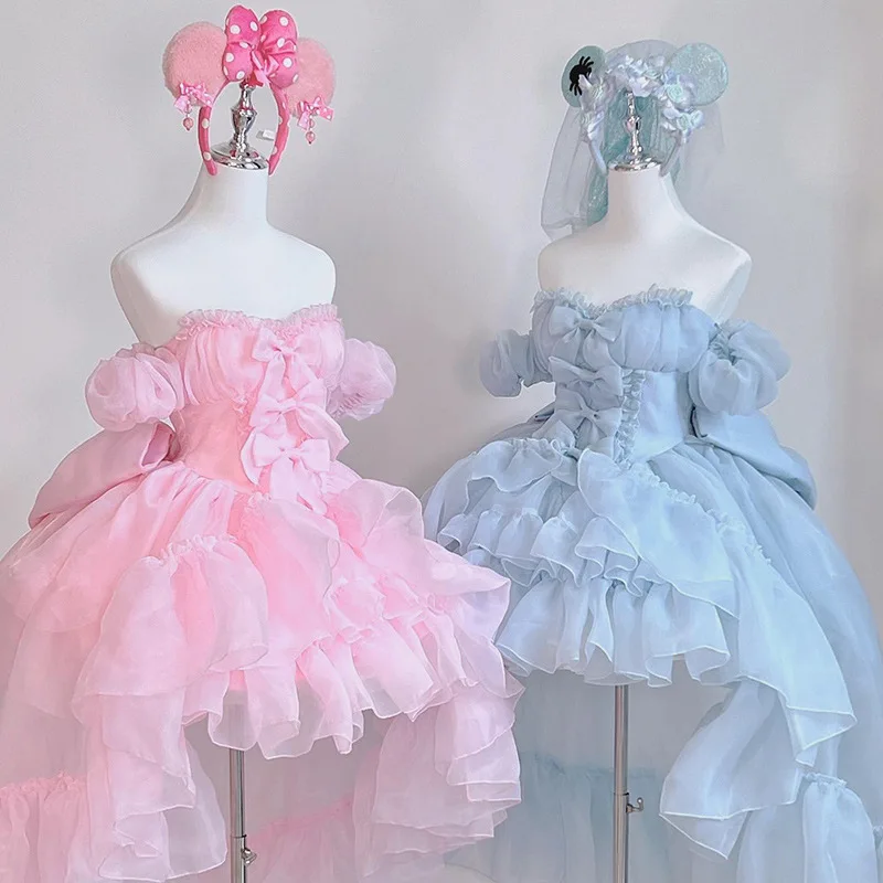 Customized Lolita Bow Design Princess Ball Gown Dresses Sweet One Shoulder Pleated Tiered Birthday Party Vestidos Sweet Flower G