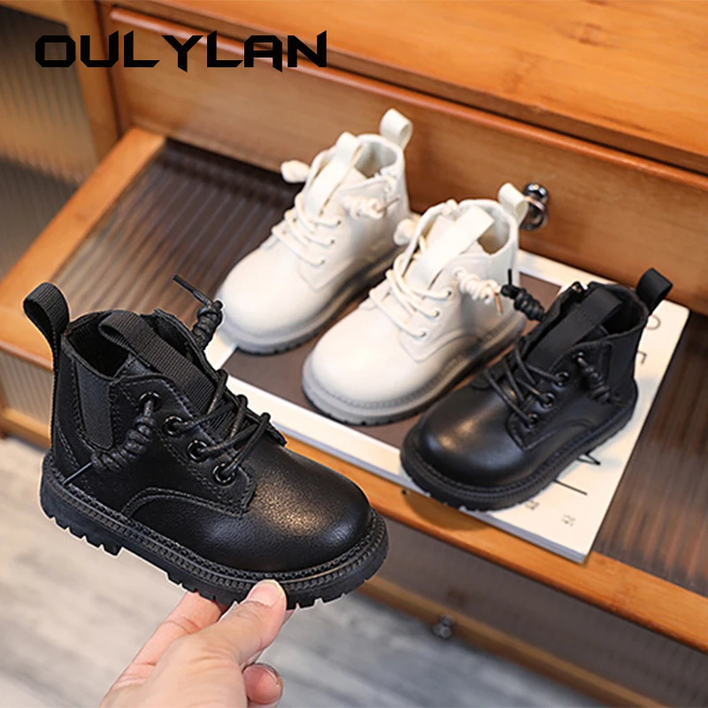 2024 Children Boots Autumn Winter Solid Color Shoe Boys Leather Boots Girls Fashion Short Snow Boots Toddler Shoes