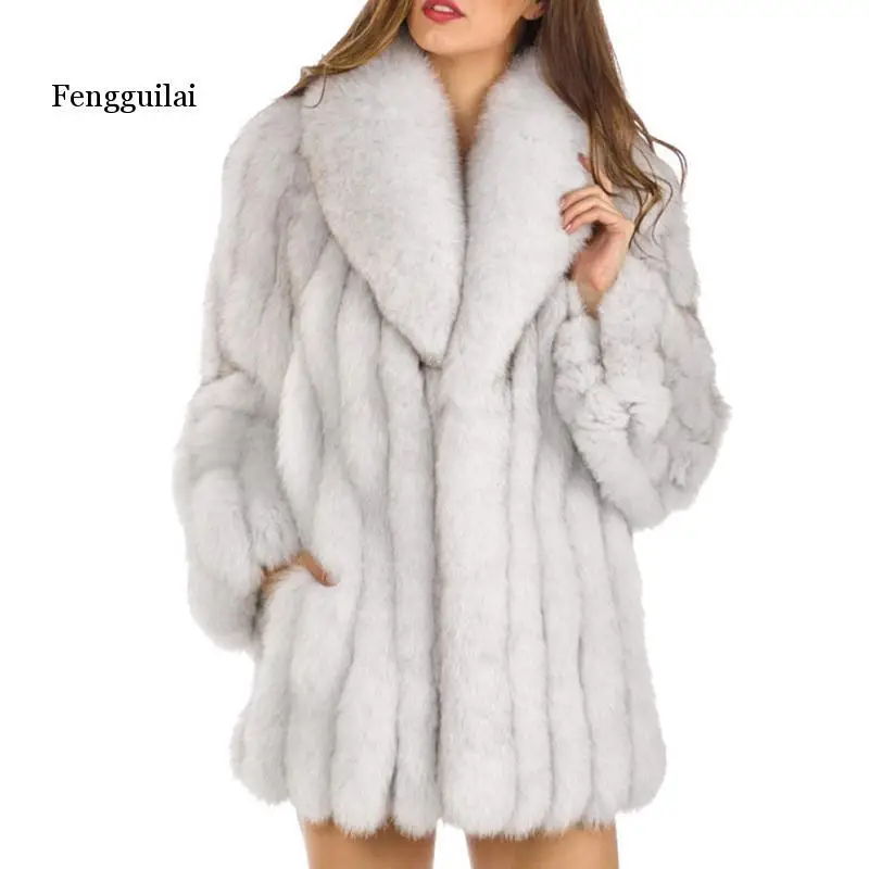 KIDCRKJ Zimowa damska kurtka ze sztucznego futra, wielokolorowa, z kołnierzem w stylu wycięciowym, damska kurtka z futra norek, elegancka kurtka damska w stylu Instagram.