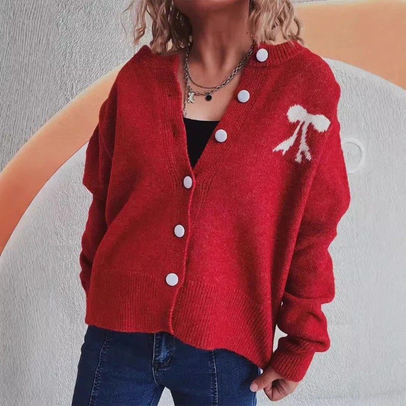 Xiaoxiangfeng Knitted Cardigan Coat Women's New Long Sleeve Sweater Short Top