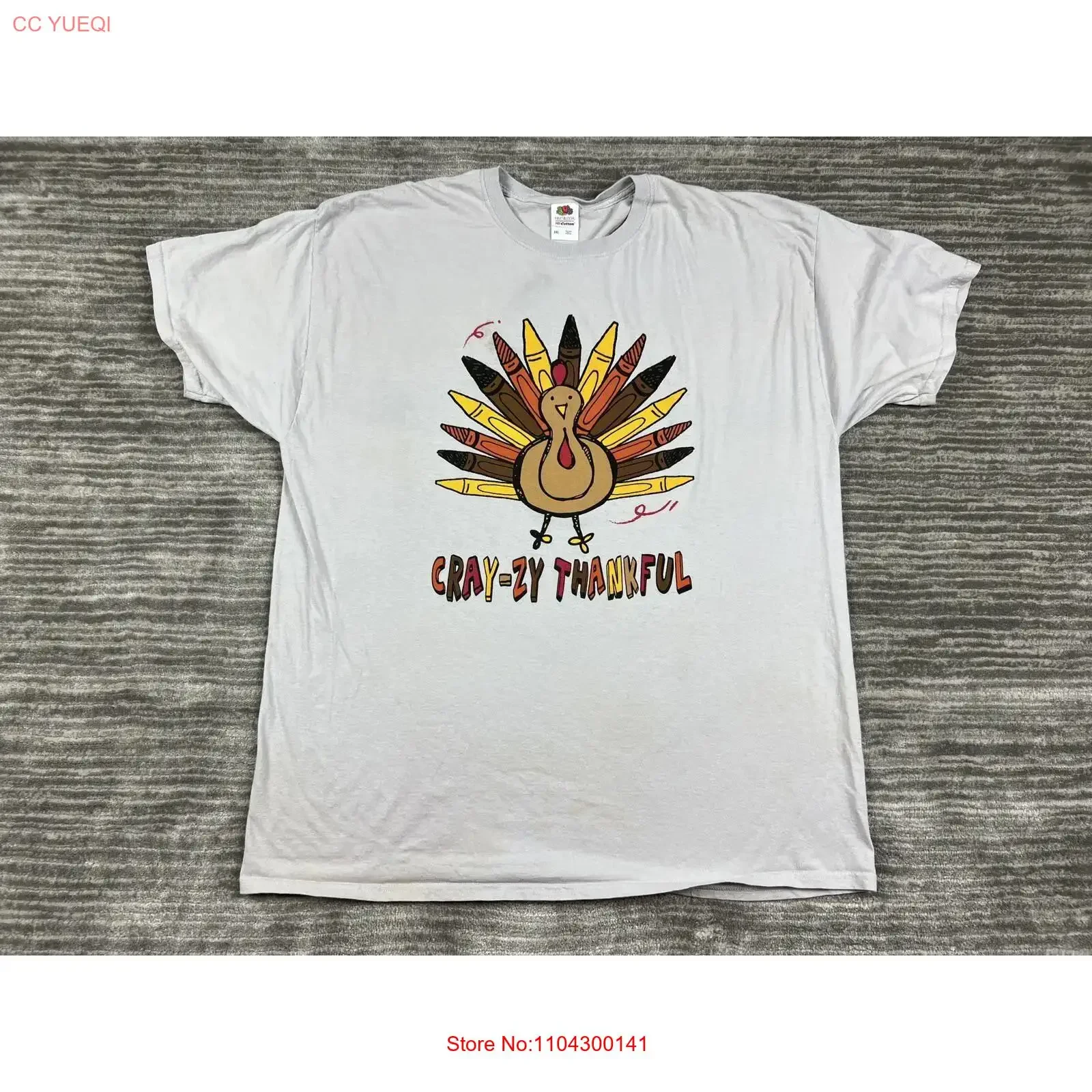 Camiseta de Acción de Gracias para Hombre, Talla 2XL, Gris, Manga Corta, 100% Algodón, Turkey Fruit of Loom, Estilo Vintage Lavado, Ropa de Diseñador