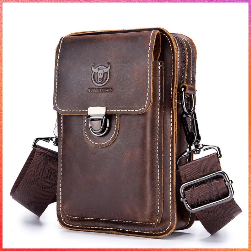 2024 Leather Men's Women 7inch Waist Bags Multi-function Casual Mobile Phone Purse Pocket Men's Outdoor Travel Belt Bags