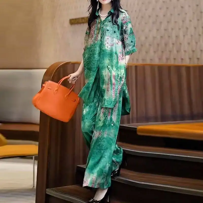 

Fashion Wide Cut Shirt Wide Leg Pants Set for Women's Spring and Summer Casual Loose Two-piece Set